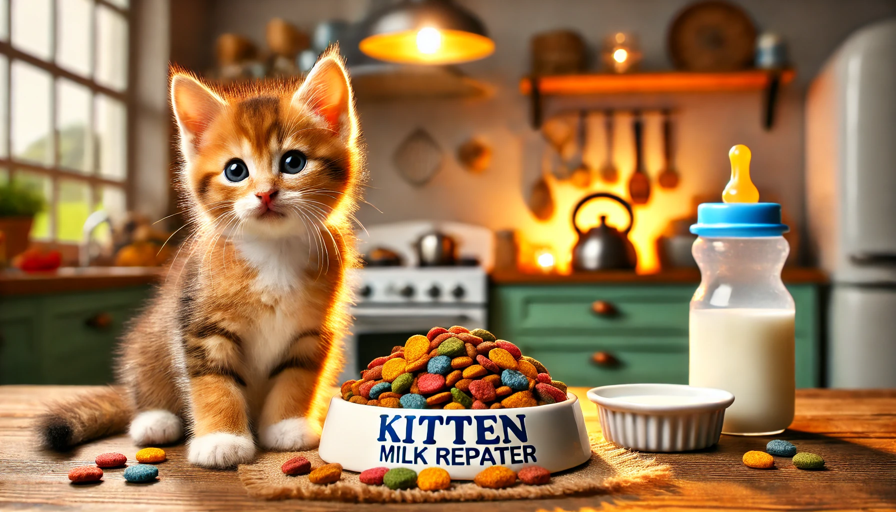 Image showcasing the best food for kittens with a playful kitten, nutrient-rich kibble, and a cozy setting.