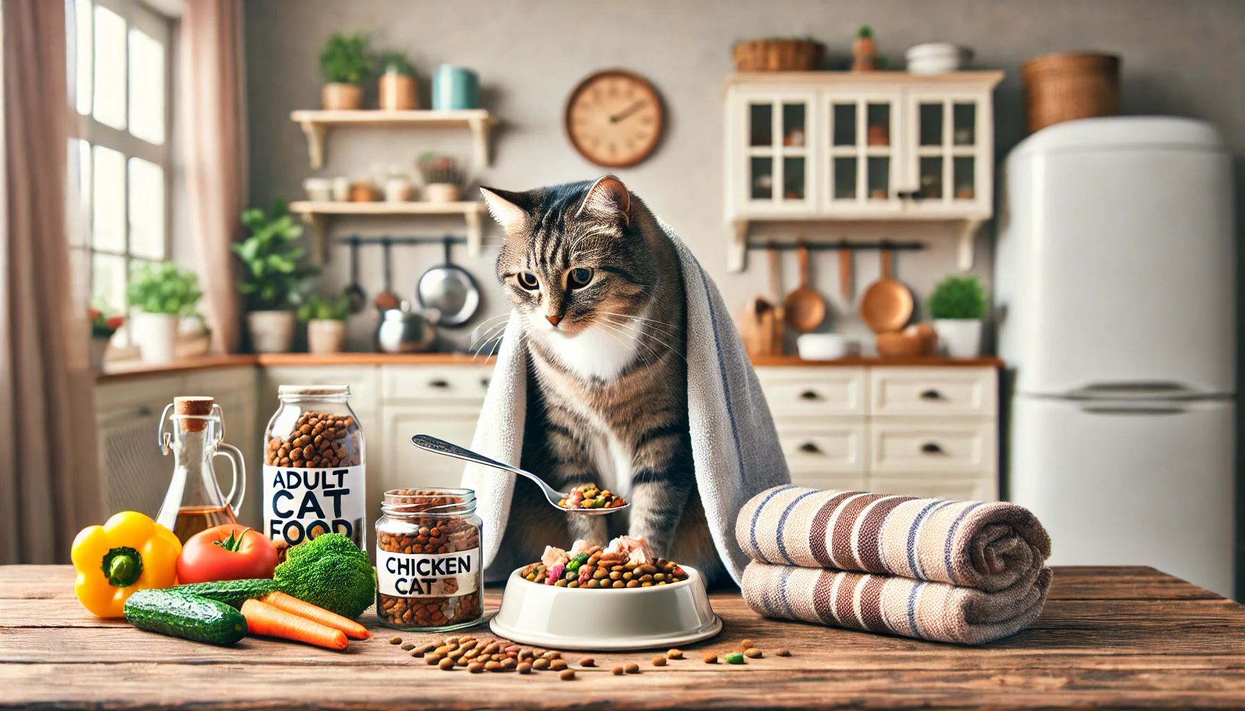 A senior cat eating a specially formulated meal for older cats in a comfortable home.