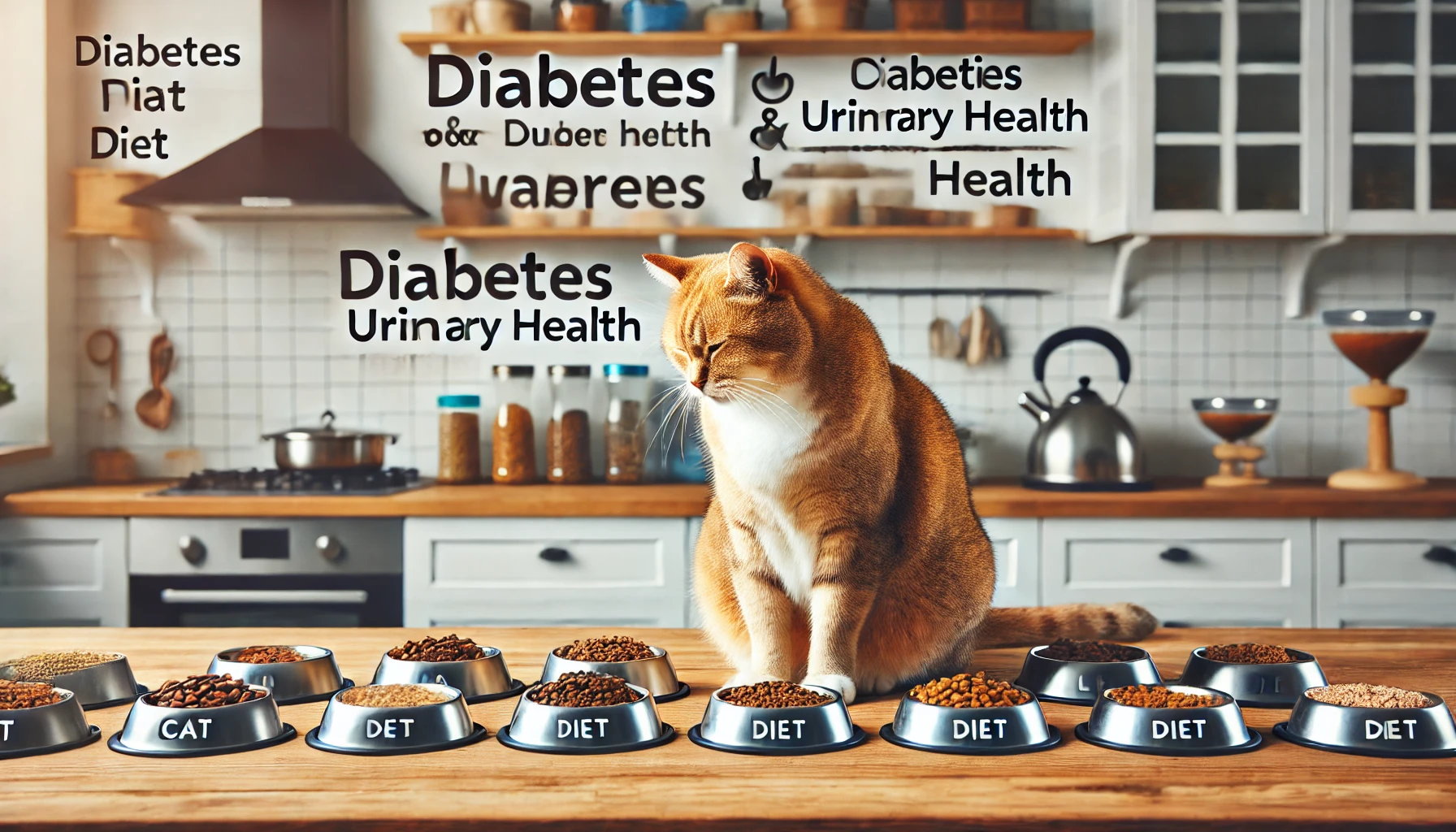 A cat eating a specialized diet for health issues in an organized home setting.