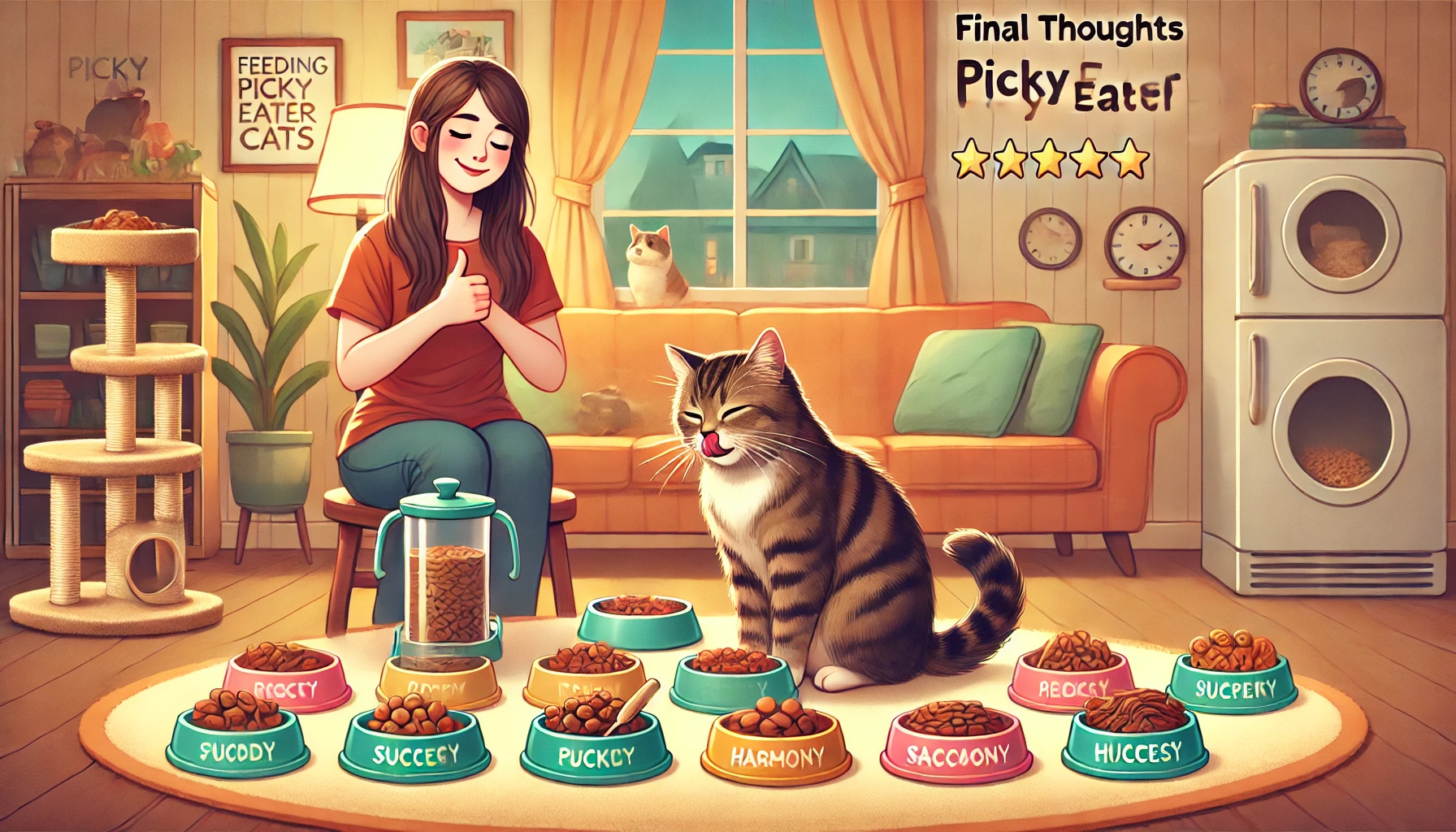 A domestic shorthair cat enjoying its meal in a cozy home setting.