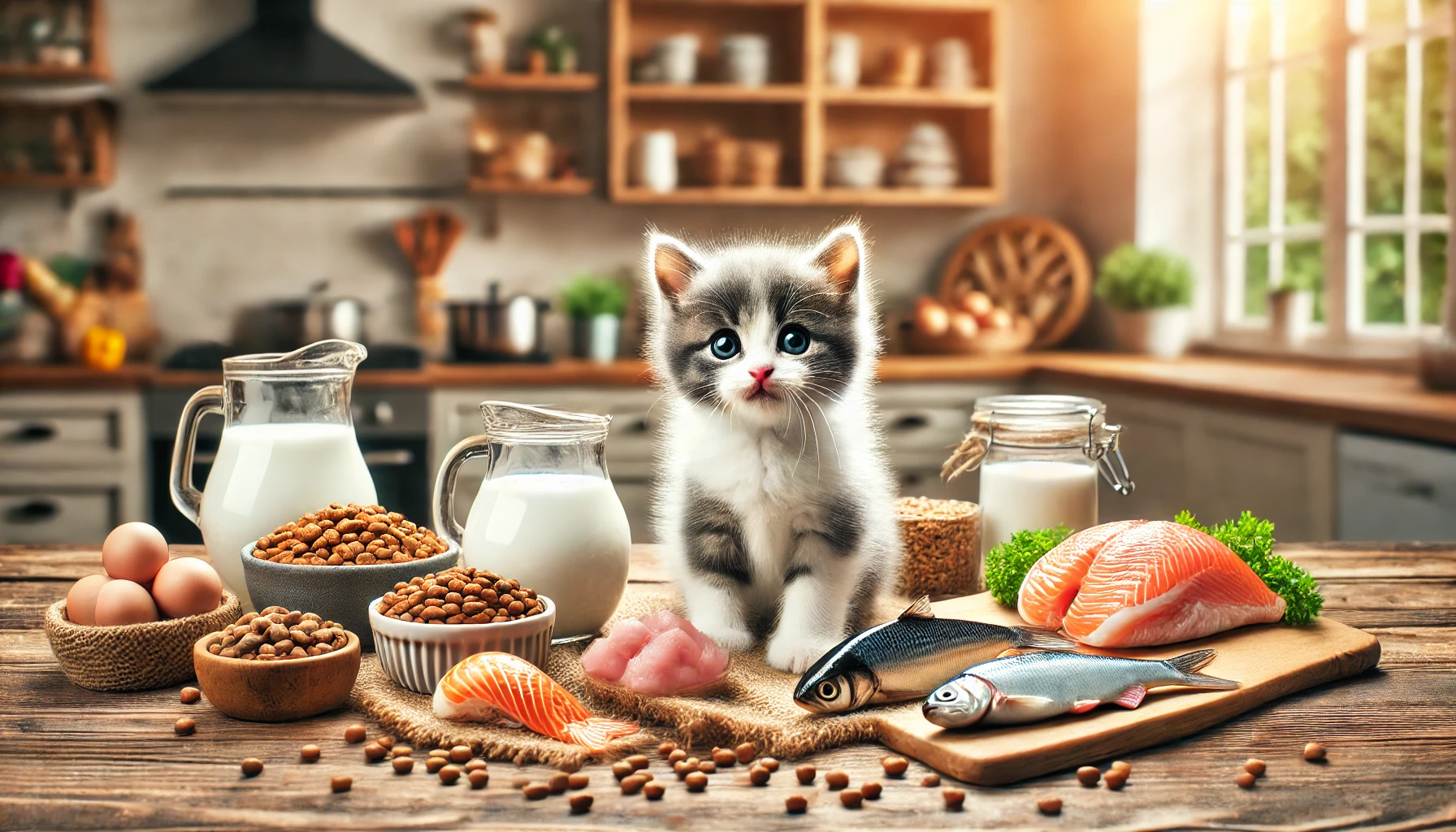A healthy adult cat enjoying a balanced meal in a cozy kitchen.