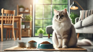 A healthy cat sitting next to a bowl of nutritious food, symbolizing the benefits of a balanced specialty diet.