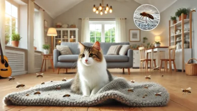 A healthy, well-groomed cat resting peacefully in a cozy indoor environment, symbolizing successful flea allergy treatment.