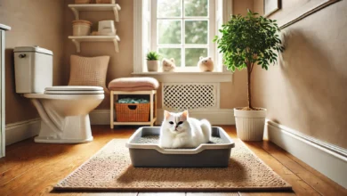 A spacious litter box with fresh clumping litter in a bright and tidy room, emphasizing its importance in monitoring cat health.