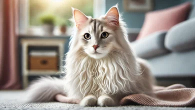 A stunning Turkish Angora cat with a sleek, silky coat in a natural setting.