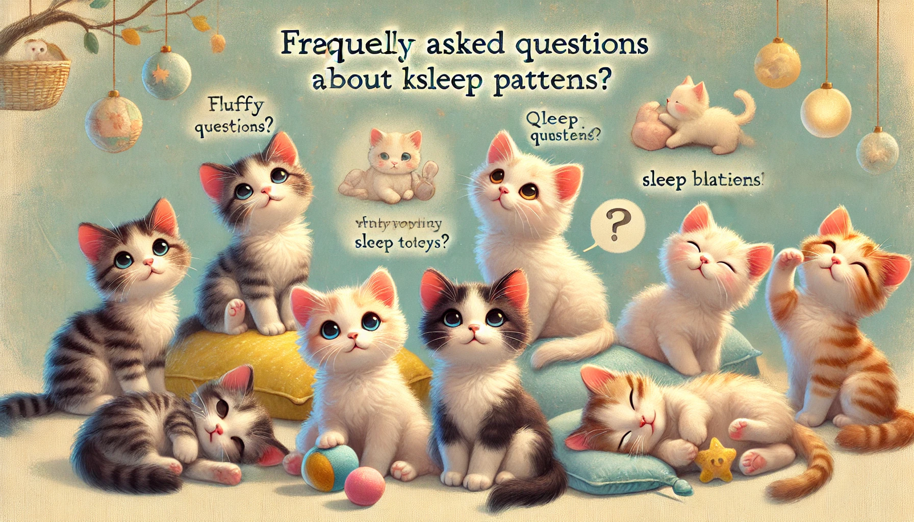 A whimsical scene of a group of fluffy kittens curiously looking around in a cozy setting.